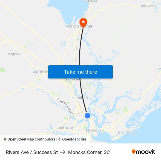 Rivers Ave / Success St to Moncks Corner, SC map