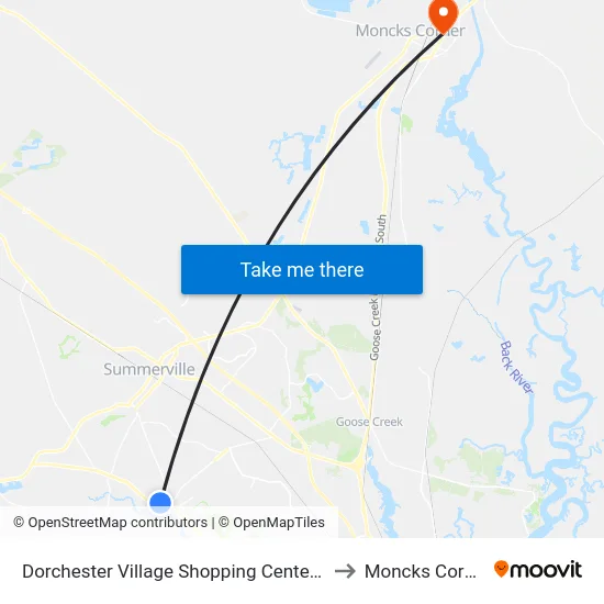 Dorchester Village Shopping Center Park & Ride to Moncks Corner, SC map