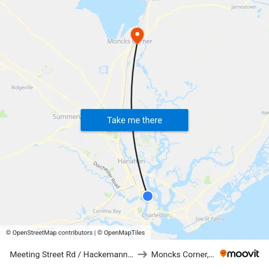 Meeting Street Rd / Hackemann Ave to Moncks Corner, SC map