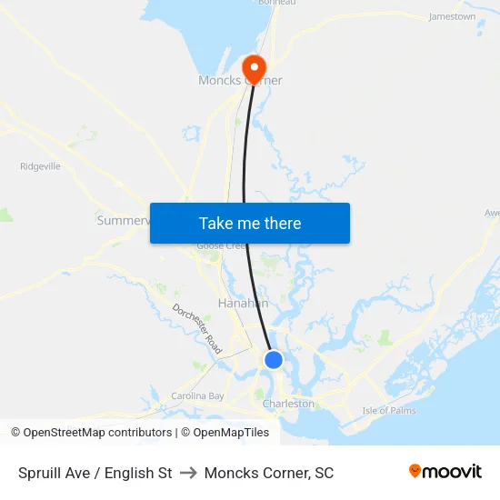 Spruill Ave / English St to Moncks Corner, SC map