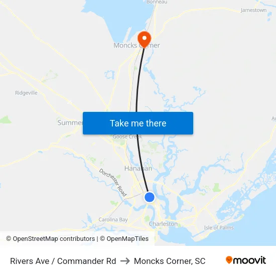 Rivers Ave / Commander Rd to Moncks Corner, SC map