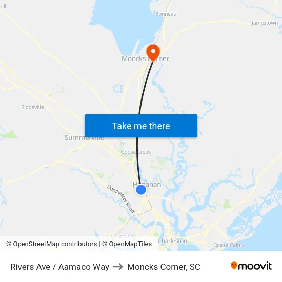 Rivers Ave / Aamaco Way to Moncks Corner, SC map