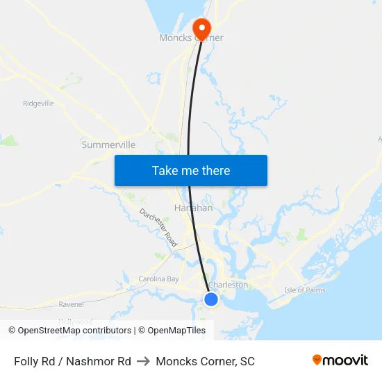 Folly Rd / Nashmor Rd to Moncks Corner, SC map