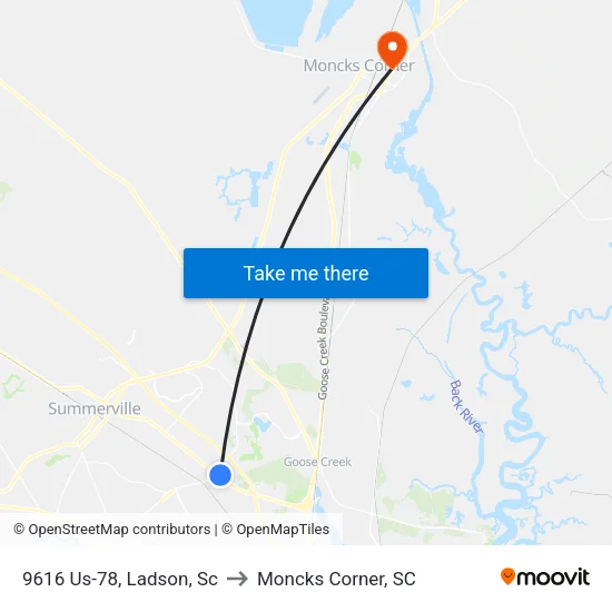 9616 Us-78, Ladson, Sc to Moncks Corner, SC map