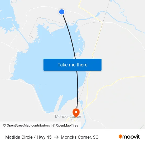 Matilda Circle / Hwy 45 to Moncks Corner, SC map