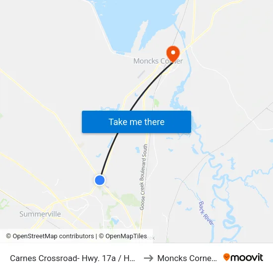 Carnes Crossroad- Hwy. 17a / Hwy. 176 to Moncks Corner, SC map
