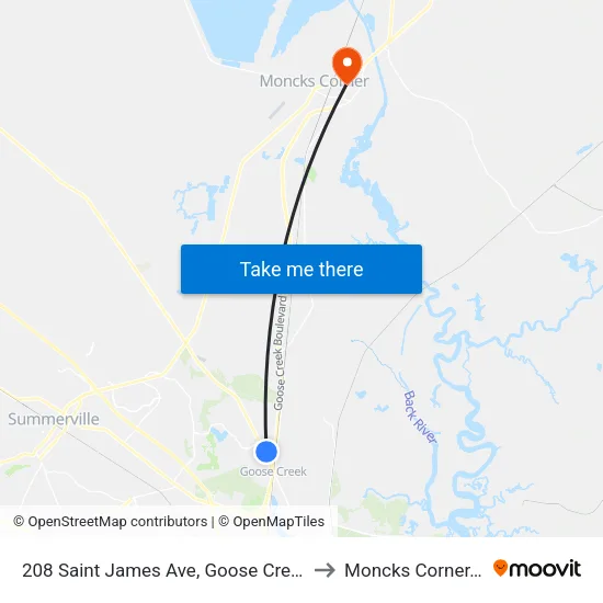 208 Saint James Ave, Goose Creek, Sc to Moncks Corner, SC map