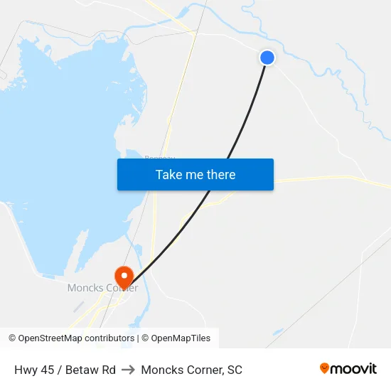Hwy 45 / Betaw Rd to Moncks Corner, SC map