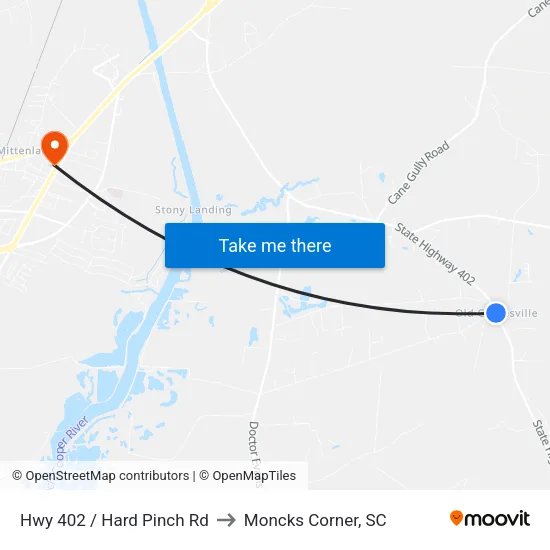Hwy 402 / Hard Pinch Rd to Moncks Corner, SC map
