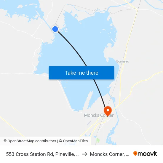553 Cross Station Rd, Pineville, Sc to Moncks Corner, SC map