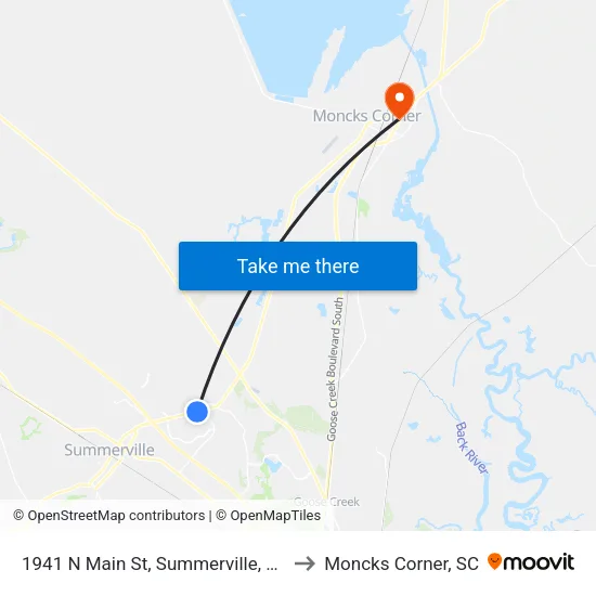 1941 N Main St, Summerville, Sc to Moncks Corner, SC map