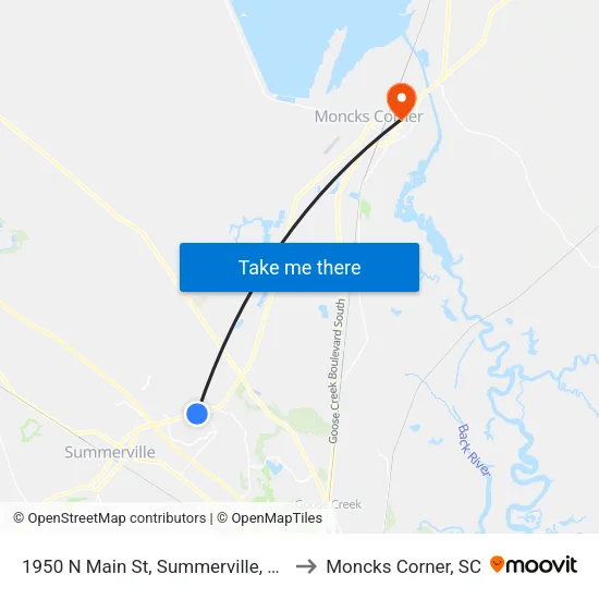1950 N Main St, Summerville, Sc to Moncks Corner, SC map