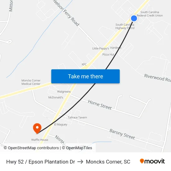 Hwy 52 / Epson Plantation Dr to Moncks Corner, SC map