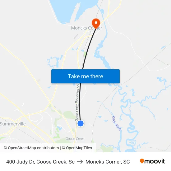 400 Judy Dr, Goose Creek, Sc to Moncks Corner, SC map