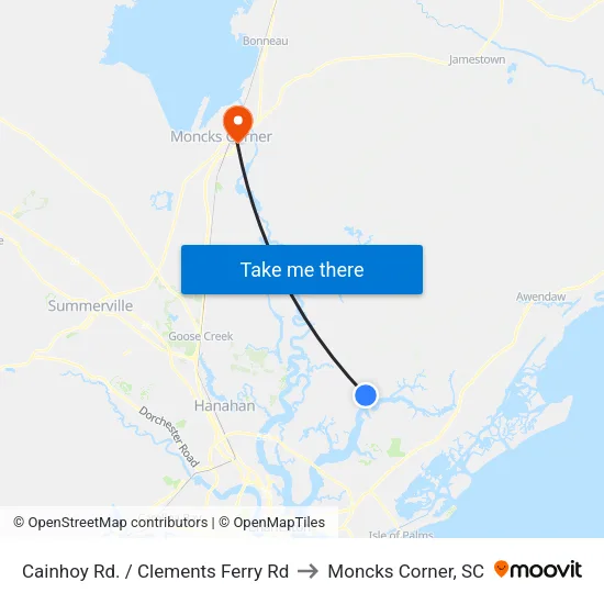 Cainhoy Rd. / Clements Ferry Rd to Moncks Corner, SC map