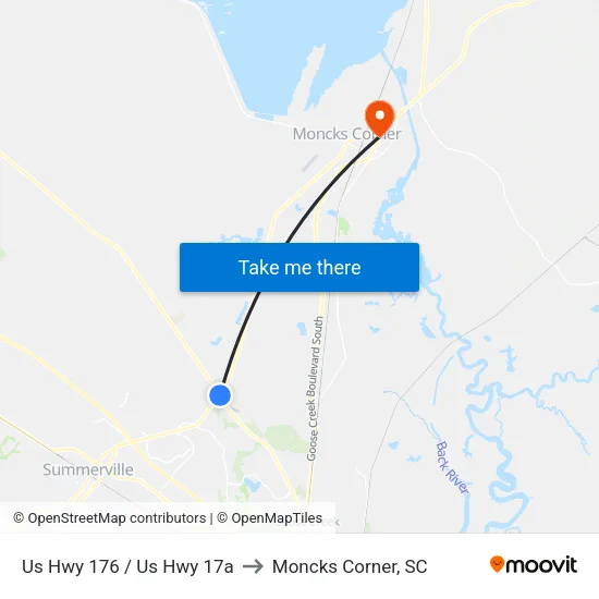 Us Hwy 176 / Us Hwy 17a to Moncks Corner, SC map
