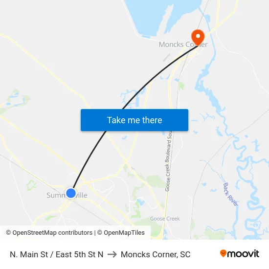 N. Main St / East 5th St N to Moncks Corner, SC map