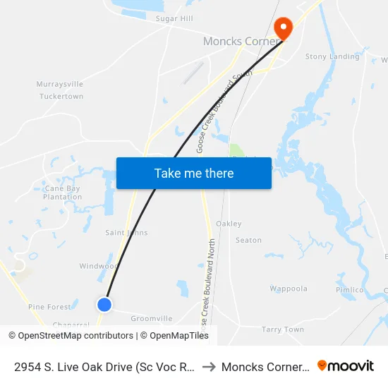 2954 S. Live Oak Drive (Sc Voc Rehab) to Moncks Corner, SC map
