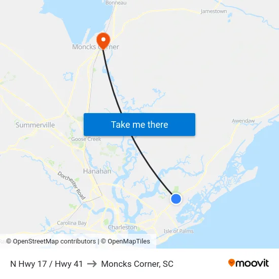 N Hwy 17 / Hwy 41 to Moncks Corner, SC map
