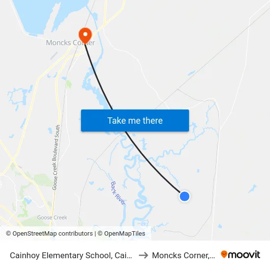 Cainhoy Elementary School, Cainhoy to Moncks Corner, SC map