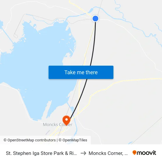 St. Stephen Iga Store Park & Ride to Moncks Corner, SC map