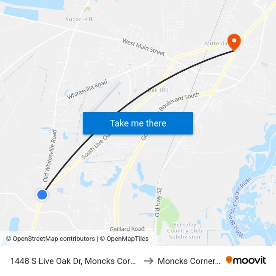 1448 S Live Oak Dr, Moncks Corner, Sc to Moncks Corner, SC map