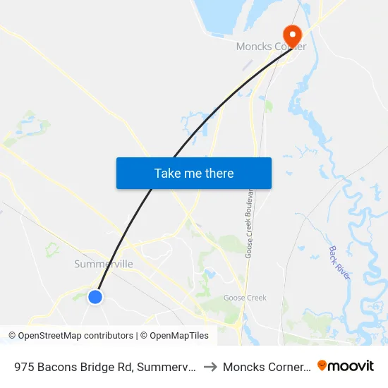 975 Bacons Bridge Rd, Summerville, Sc to Moncks Corner, SC map