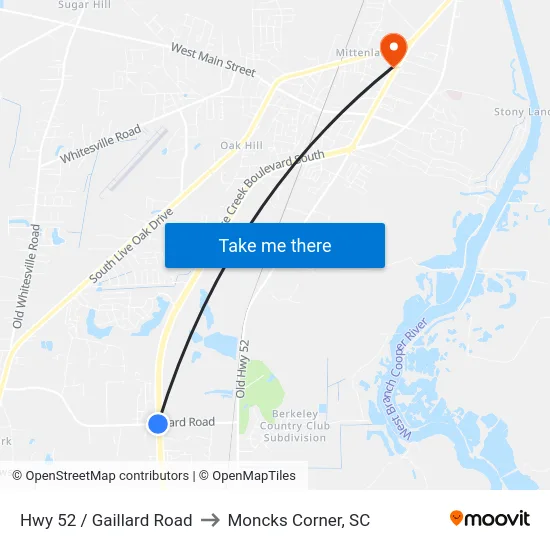 Hwy 52 / Gaillard Road to Moncks Corner, SC map