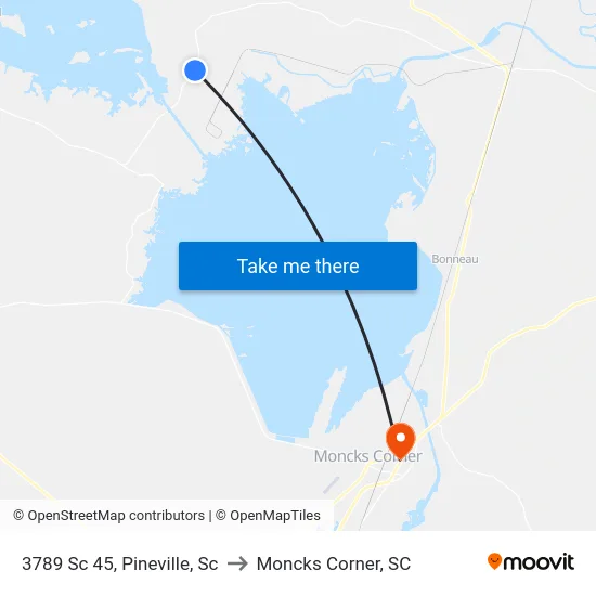 3789 Sc 45, Pineville, Sc to Moncks Corner, SC map
