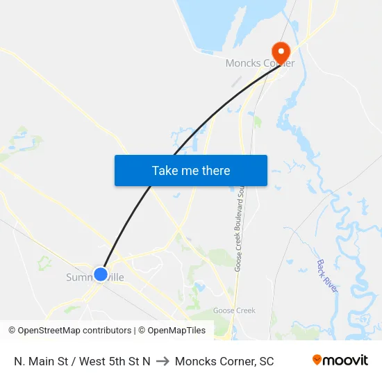 N. Main St / West 5th St N to Moncks Corner, SC map