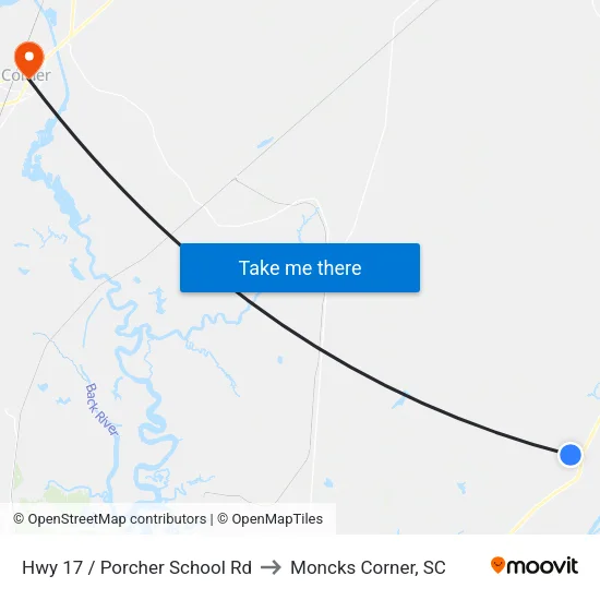 Hwy 17 / Porcher School Rd to Moncks Corner, SC map