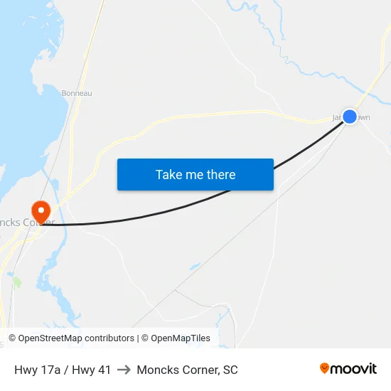 Hwy 17a / Hwy 41 to Moncks Corner, SC map