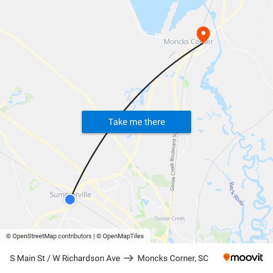 S Main St / W Richardson Ave to Moncks Corner, SC map