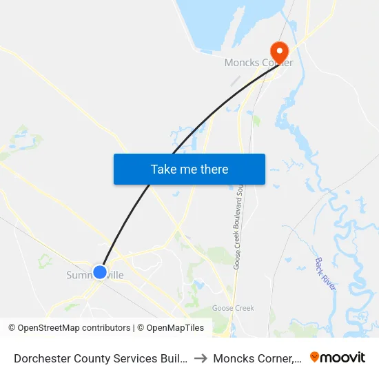 Dorchester County Services Building to Moncks Corner, SC map