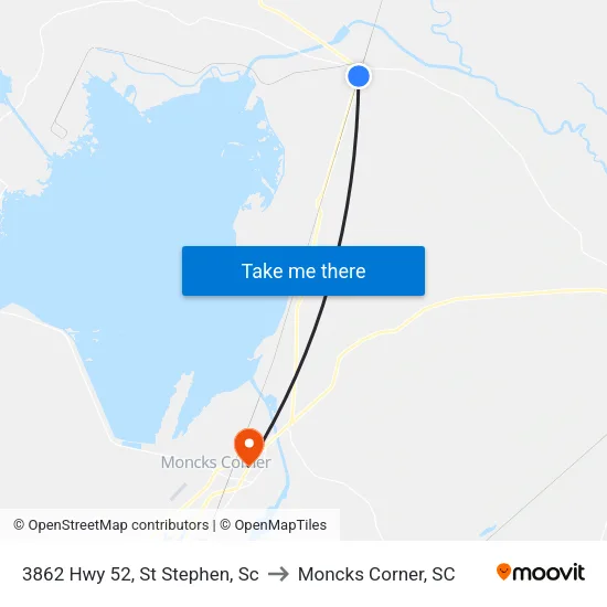 3862 Hwy 52, St Stephen, Sc to Moncks Corner, SC map