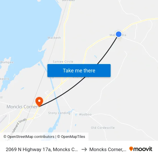 2069 N Highway 17a, Moncks Corner to Moncks Corner, SC map
