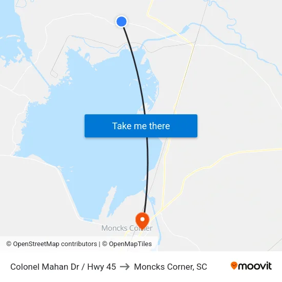 Colonel Mahan Dr / Hwy 45 to Moncks Corner, SC map