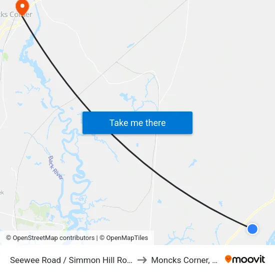 Seewee Road / Simmon Hill Road to Moncks Corner, SC map