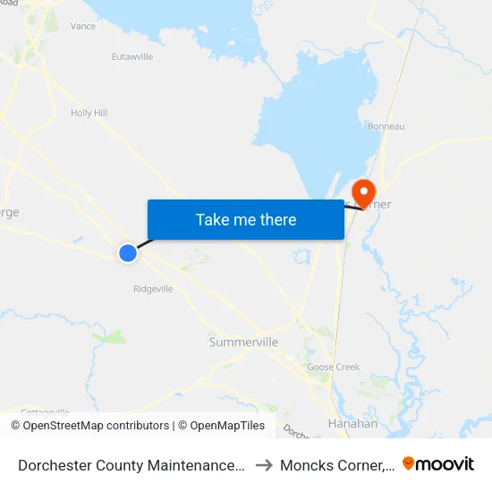 Dorchester County Maintenance Shop to Moncks Corner, SC map