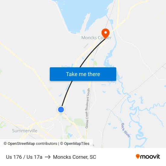 Us 176 / Us 17a to Moncks Corner, SC map