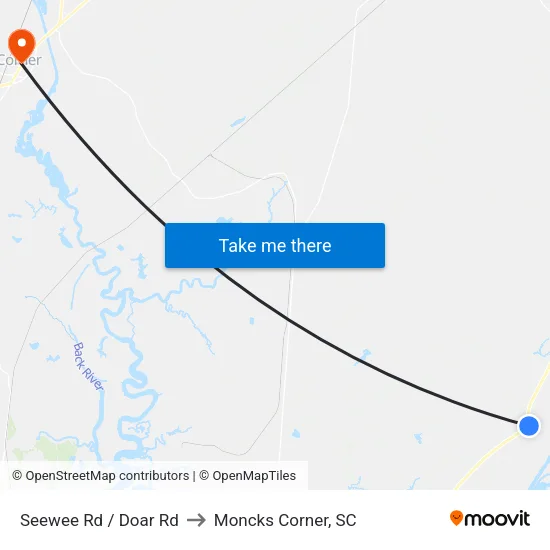 Seewee Rd / Doar Rd to Moncks Corner, SC map