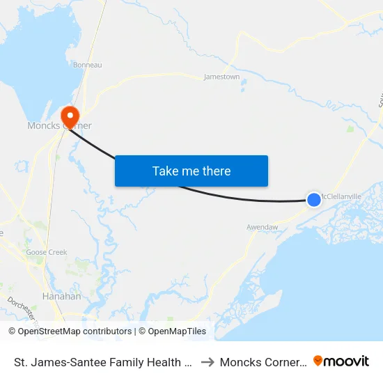 St. James-Santee Family Health Center to Moncks Corner, SC map