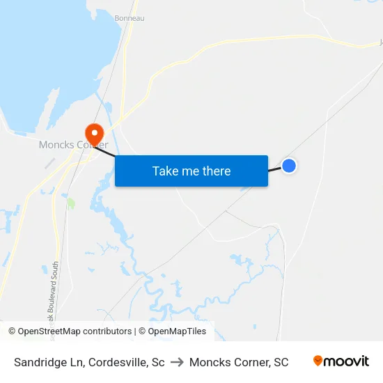 Sandridge Ln, Cordesville, Sc to Moncks Corner, SC map