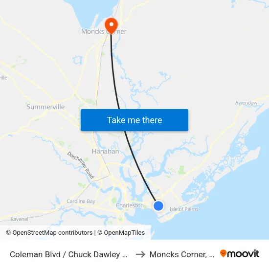 Coleman Blvd / Chuck Dawley Blvd to Moncks Corner, SC map