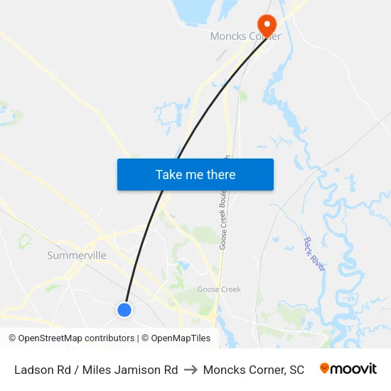 Ladson Rd / Miles Jamison Rd to Moncks Corner, SC map