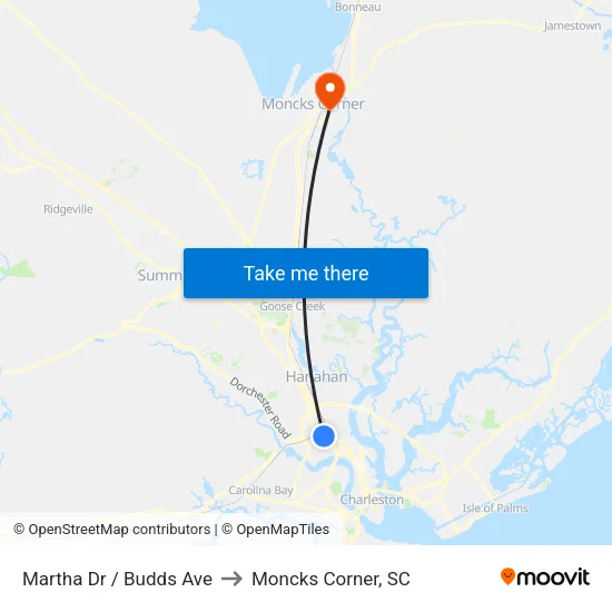 Martha Dr / Budds Ave to Moncks Corner, SC map