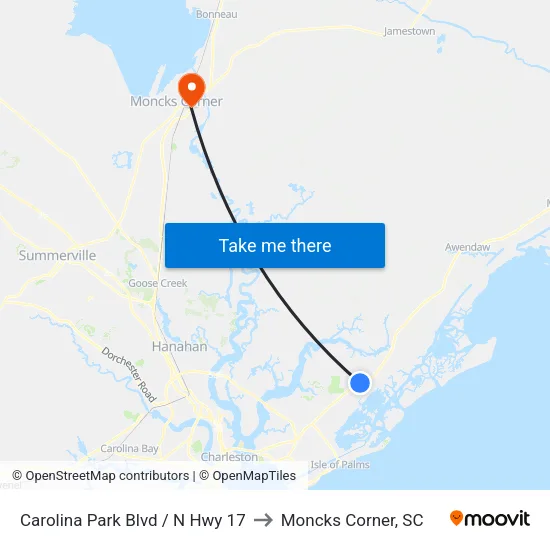 Carolina Park Blvd / N Hwy 17 to Moncks Corner, SC map
