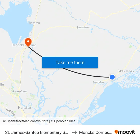 St. James-Santee Elementary School to Moncks Corner, SC map