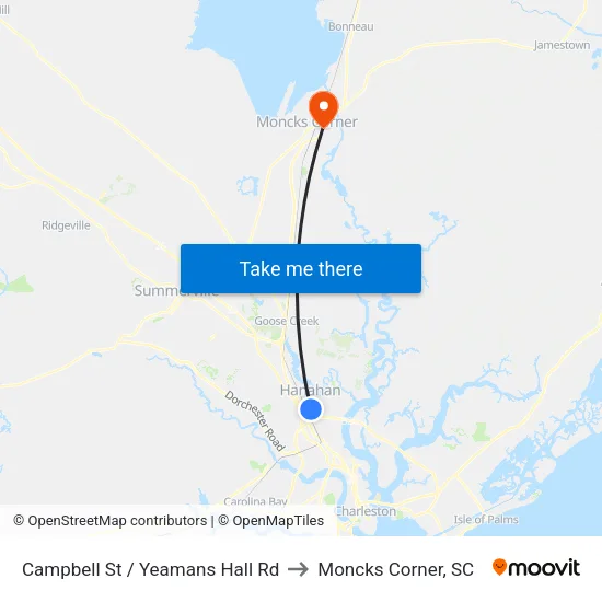 Campbell St / Yeamans Hall Rd to Moncks Corner, SC map