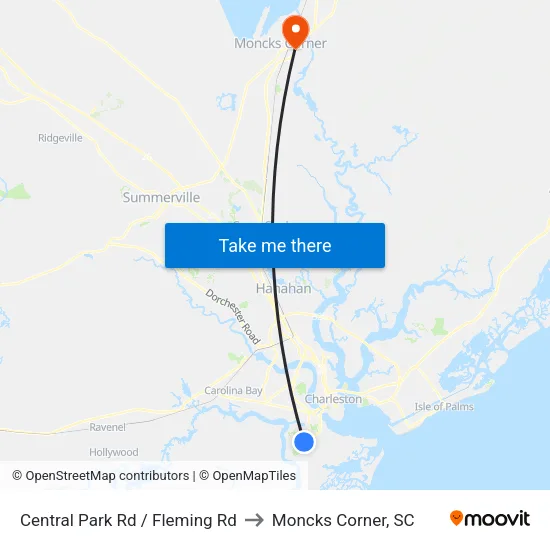 Central Park Rd / Fleming Rd to Moncks Corner, SC map